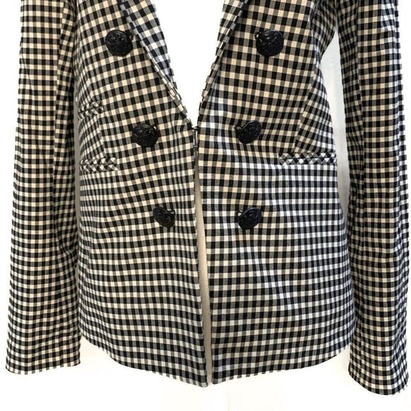 Veronica Beard Cottage Double Breasted Blazer Gingham Size 4 Black White Jacket - Picture 4 of 12